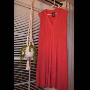 George Stretch Red/Pink V-Neck Midi Dress